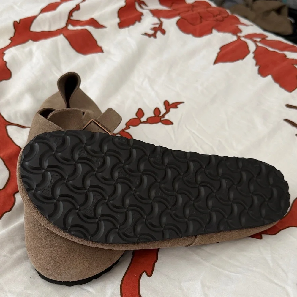 Birkenstock Taupe Suede Slip-On Clog with Buckle Detail